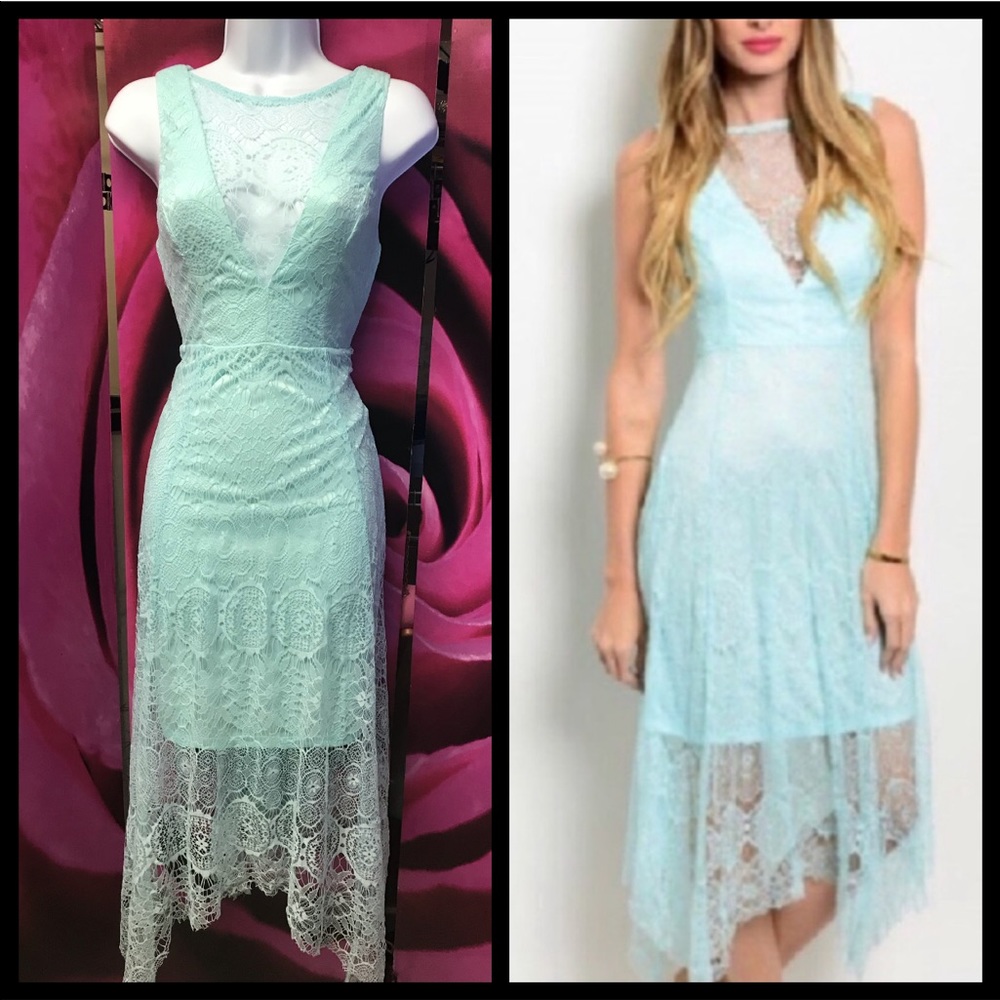 Beautiful asymmetrical hem midi dress